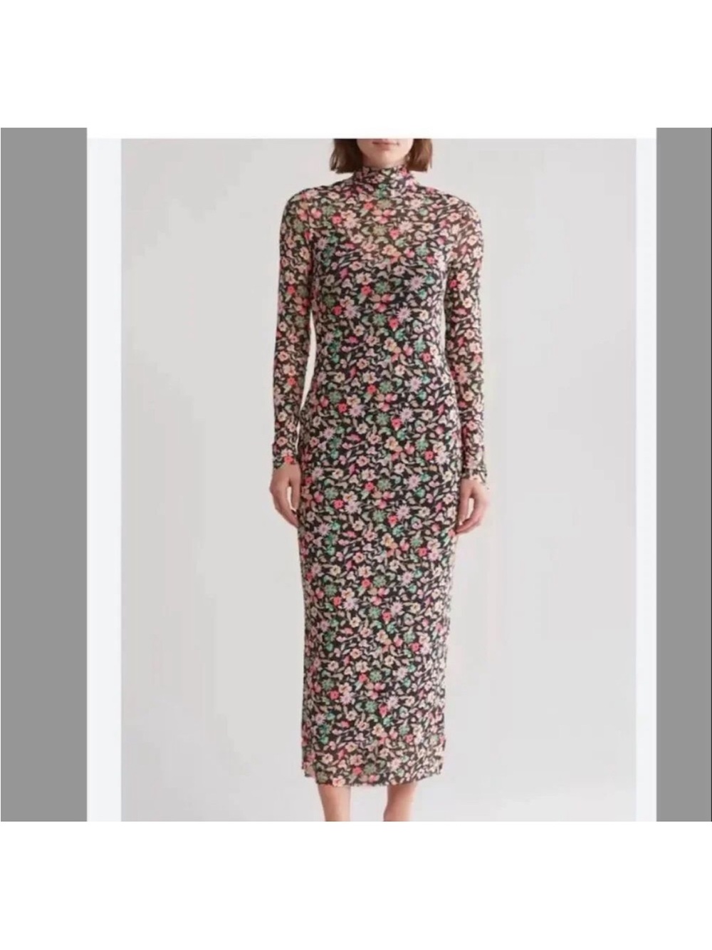 AFRM XL Marni Mock Neck Mesh Floral Maxi Dress